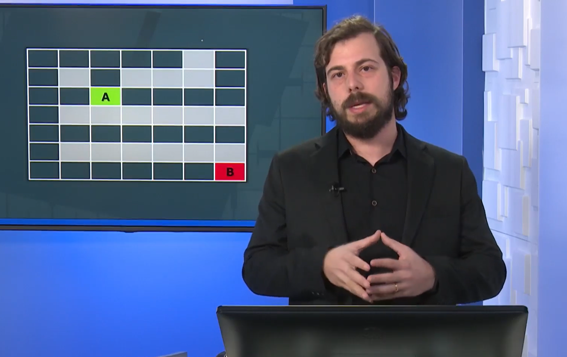 Presenting a pathfinding grid from A to B on a studio screen